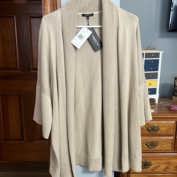 Lafayette 148 open cardigan. Tan in color. Quarter swing sleeves. Brand new - Picture 6 of 6